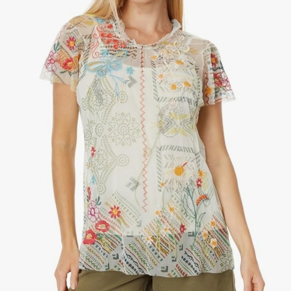 Johnny Was Merida Mesh Slip Blouse Sheer